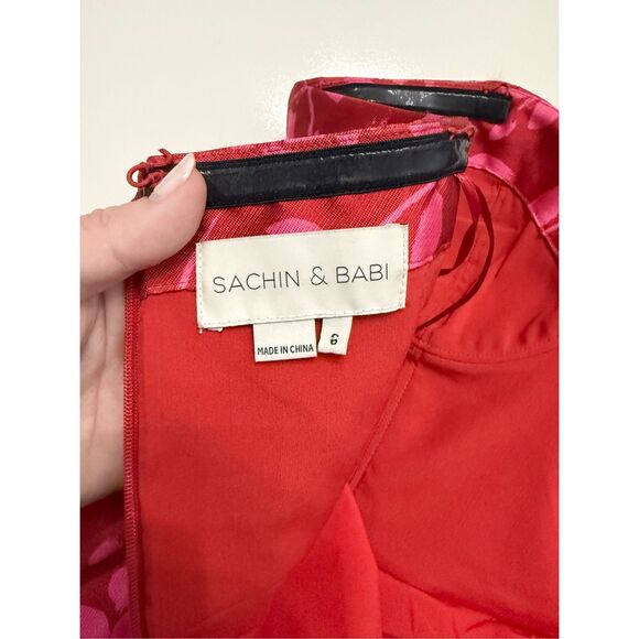 Sachin & Babi Bisate Midi Dress Red Pink Floral Print Strapless Size 6 - Picture 5 of 8